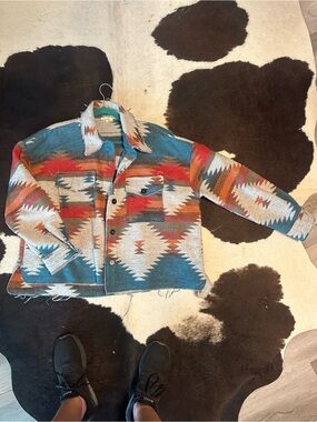 LA MIEL Teal & Rust Aztec Knit Cardigan